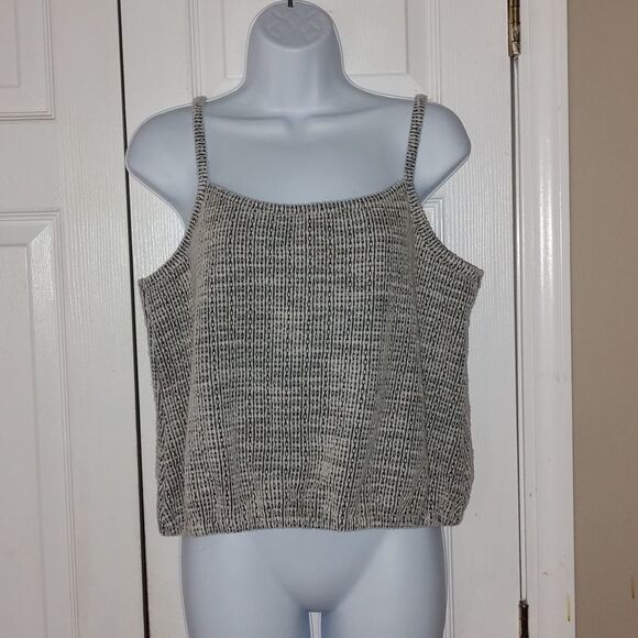 Loft black white tweed sweater tank top Sz M (runs on large side) - Picture 1 of 5